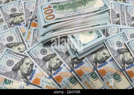 US-Dollar Rechnungen Hintergrund. Bargeldgeld in US-Dollar. Stockfoto