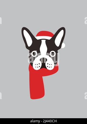 Porträt der französischen Bulldogge, etwas tragen, kühlen Stil, Weihnachten cosplay Stock Vektor