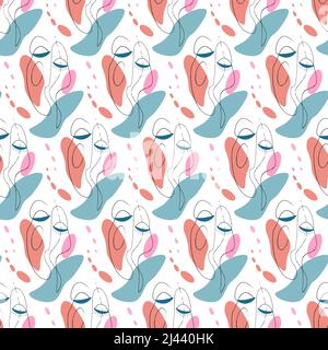 Stilisiertes abstraktes Porträt. Nahtloses Muster mit farbigen Flecken. Stock Vektor