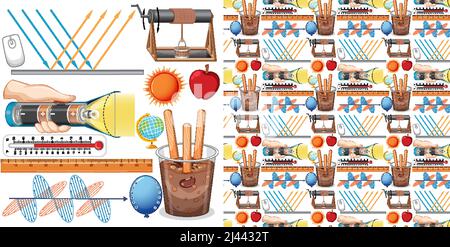 Nahtlose Hintergrund mit Wissenschaft Ausrüstungen Illustration Stock Vektor