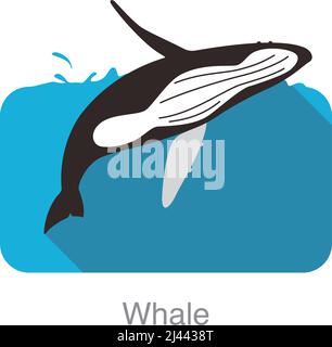 Buckelwale springen aus dem Meer, Tier flache Ikone Stock Vektor