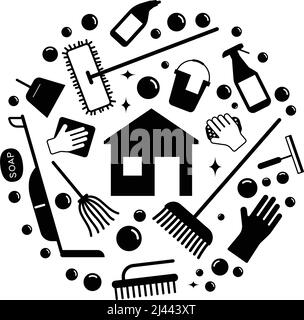 Symbole für Reinigungswerkzeuge, Vektorgrafik Stock Vektor