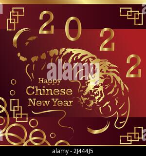 Roter chinesischer Neujahr goldener Tiger Jahr des Tigers Vector Stock Vektor