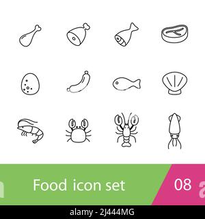 Supermarkt Fleisch Icon Set Design, Vektor-Illustration Stock Vektor