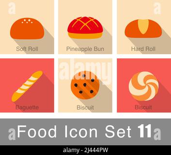 Backwaren Icon Set, Brot, Keks Snack Icon Set Design, Vektor-Illustration Stock Vektor