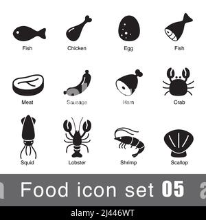 Supermarkt Fleisch Icon Set Design, Vektor-Illustration Stock Vektor