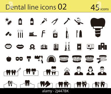 Zahnklinik und Zahnpflege Element Linie Symbole Stock Vektor