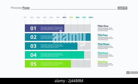 Diagramm mit fünf horizontalen Balken. Geschäftsdaten. Prozent, Diagramm, Design. Kreatives Konzept für Infografik, Vorlagen, Präsentation, Bericht. Kann verwendet werden für Stock Vektor