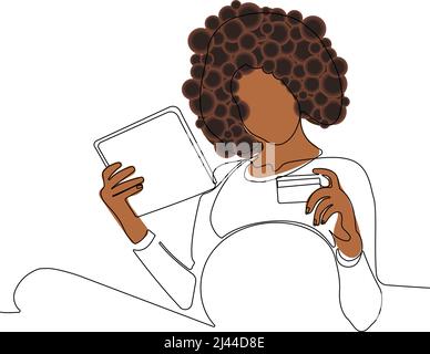 Afro american Woman Linienzeichnung Vektor. Schwanger Frau und Mutterschaft Line Art Stock Vektor