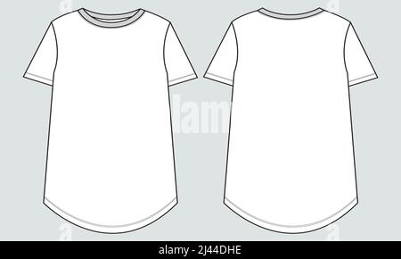 Oversize T-Shirt Tops Bluse technische Mode flache Skizze Vektor Illustration Vorlage Vorder- und Rückansicht. Bekleidung Mock Up CAD für Damen Stock Vektor
