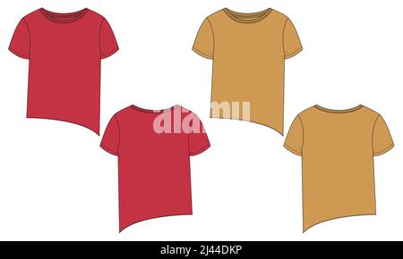 t-Shirt insgesamt technische Mode flach Skizze Vorlage für Damen. Bekleidung Baumwoll-Jersey Vektor Illustration Zeichnung Modell vorne, Ansichten. Kleidung t Stock Vektor