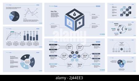 Economics Set kann für Workflow-Layout, Web-Design, Jahresbericht verwendet werden. Finanzkonzept mit Schritten, Flächen- und Liniendiagrammen, Prozentdiagramm Stock Vektor