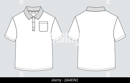 Kurzarm Poloshirt insgesamt technische Mode Zeichnung flache Skizze Vorlage Vorder-und Rückansicht. Bekleidung Kleid Design Vektor Illustration Mock up P Stock Vektor