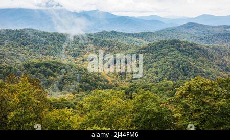 Auf einer Reise nach Asheville, NC. Anfang Oktober 2021 in den Blue Ridge Mountains in North Carolina, USA. Stockfoto