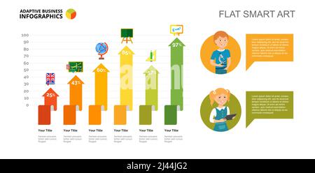 Balkendiagramm. Prozentdiagramm, Pfeildiagramm, Layout. Kreatives Konzept für Infografiken, Präsentation, Projekt. Kann für Themen wie Bildung, Stock Vektor