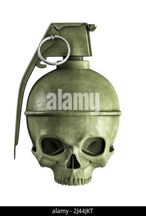 Totenkopf Granate Vintage - 3D Illustration von alten abgetragenen Skelett Kopf geformt explosive isoliert auf weißem Studio-Hintergrund Stockfoto