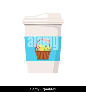 Kaffeetasse mit osterhintergrund mit Eiern und Küken-Symbol isoliert auf weißem Hintergrund. Stock Vektor