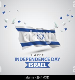 Alles gute zum Unabhängigkeitstag Israel. 3D Flagge mit fliegender Taube. vektor-Illustration Design Stock Vektor