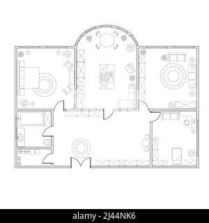 Abstrakter Vektor-Plan von zwei-Zimmer-Wohnung, mit Küche, Bad, Schlafzimmer, Wohnzimmer. Vektorgrafik EPS8 Stock Vektor