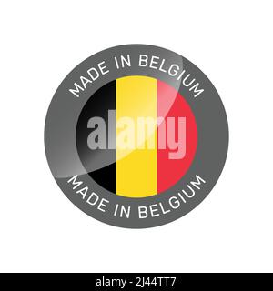 Hergestellt in Belgien farbenfrohe Vektor-Abzeichen. Aufkleber mit belgischer Flagge. Stock Vektor