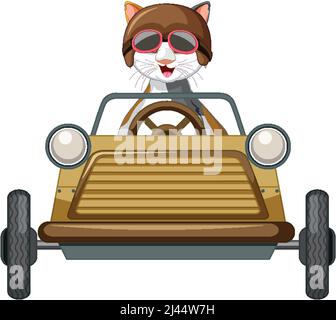 Cartoon Katze und Seifenbox Derby Auto Illustration Stock Vektor