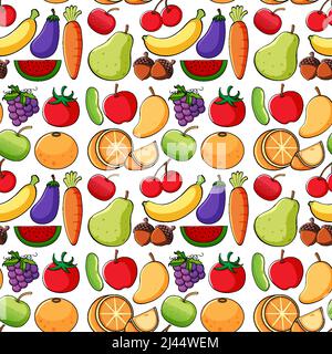 Nahtloses Hintergrunddesign mit Obst und Gemüse Illustration Stock Vektor