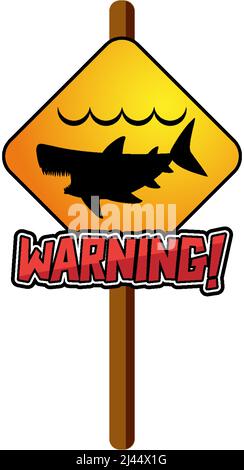 Warnschild mit Hai im Wasser Illustration Stock Vektor