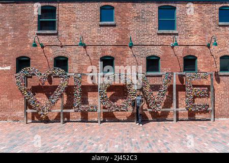 Der Distillery District, einer der berühmtesten Touristenattraktionen in der Altstadt von Toronto, Kanada. In diesen Tagen ist der berühmte Ort leer d Stockfoto