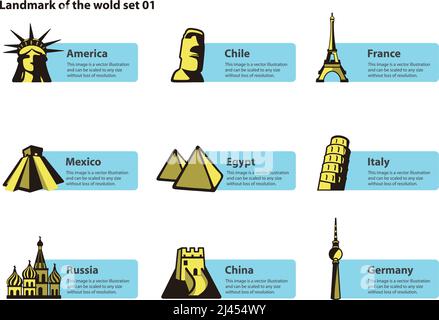 Wahrzeichen der Welt, berühmte szenische Spots Sammlung Stock Vektor