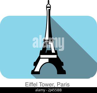 Eiffelturm, Paris, berühmtes Wahrzeichen flaches Icon-Design, berühmte malerische Orte Stock Vektor