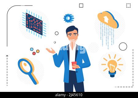 Kreative, innovative Cloud-Computing-Technologien. Internetspeicher, der Remote-Datenserver hostet Stock Vektor