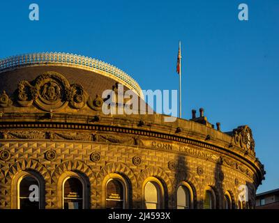 Westfassade des ovalen Corn Exchange-Gebäudes in Leeds, West Yorkshire, Großbritannien. Stockfoto