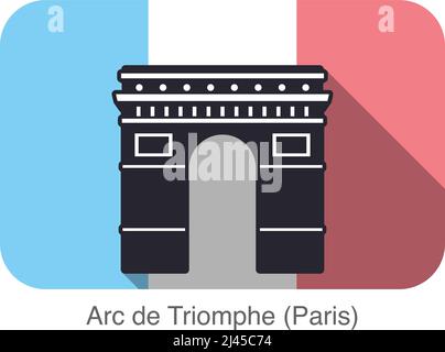 Arc de Triomphe berühmtes Wahrzeichen flaches Icon-Design, berühmter landschaftlicher Ort Stock Vektor