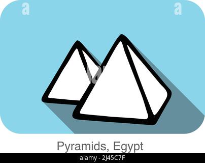 Pyramiden, Ägypten, berühmtes Wahrzeichen flaches Icon-Design, berühmter landschaftlicher Ort Stock Vektor