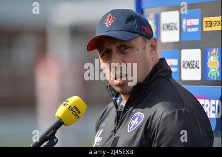 Wakefield, England - 10.. April 2022 - Willie Poching Head Coach von Wakefield Trinity zu Medienaufgaben. Rugby League Betfred Super Challenge Cup Quarter Finals Wakefield Trinity vs Wigan Warriors im Be Well Support Stadium, Wakefield, UK Dean Williams Stockfoto