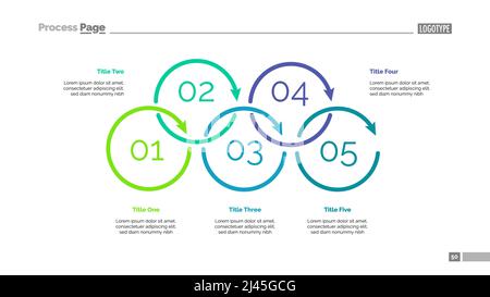Prozessdiagramm mit fünf Elementen. Zyklusdiagramm, Schrittdiagramm, Layout. Kreatives Konzept für Infografiken, Präsentation, Projekt, Bericht. Kann für verwendet werden Stock Vektor