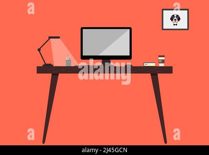 Schreibtisch mit Computer und andere Dinge, Vector Illustration Stock Vektor