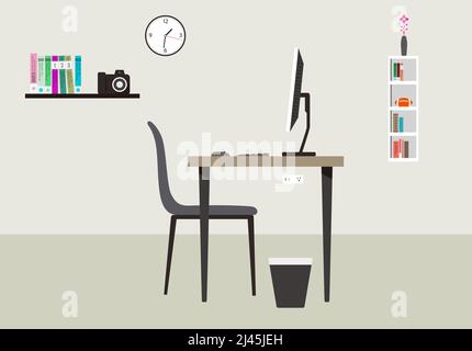 Schreibtisch mit Computer und andere Dinge, Vector Illustration Stock Vektor