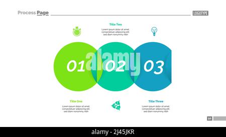 Venn-Diagramm mit drei Elementen. Schrittdiagramm, Prozessdiagramm, Folie. Kreatives Konzept für Infografiken, Präsentation, Projekt, Bericht. Kann verwendet werden für Stock Vektor