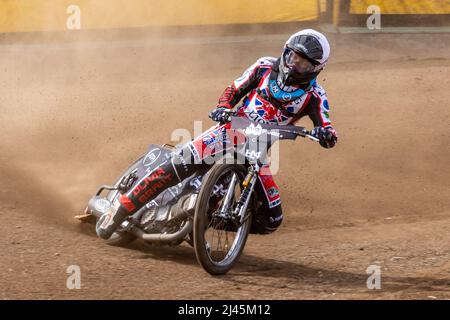 Harry McGurk. Motorrad Speedway Fahrer für Belle Vue Colts. Halbfinale der britischen U-21 in Mildenhall am 10. April 2022 Stockfoto