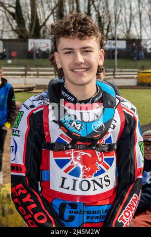 Harry McGurk. Motorrad Speedway Fahrer für Belle Vue Colts. Halbfinale der britischen U-21 in Mildenhall am 10. April 2022 Stockfoto