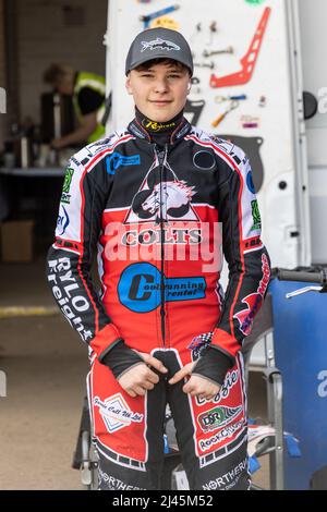 Sam McGurk. Motorrad Speedway Fahrer für Belle Vue Colts. Halbfinale der britischen U-21 in Mildenhall am 10. April 2022 Stockfoto