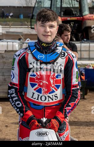 Sam McGurk. Motorrad Speedway Fahrer für Belle Vue Colts. Halbfinale der britischen U-21 in Mildenhall am 10. April 2022 Stockfoto