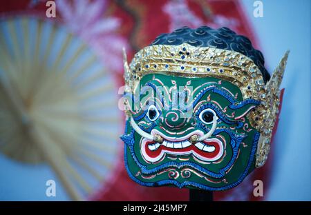 Traditionelle Thai Phi Ta Khon Festival Gesichtsmaske. Stockfoto