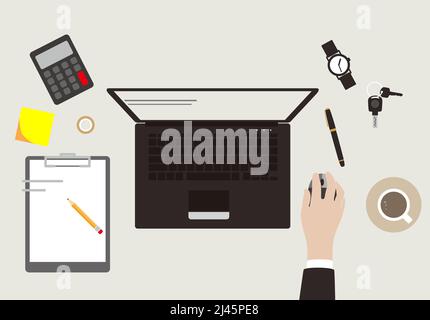 Schreibtisch mit Computer und andere Dinge, Vector Illustration Stock Vektor