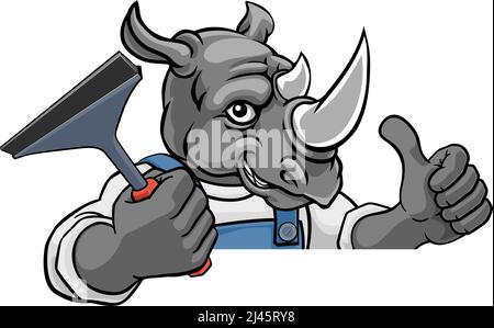 Rhino Car Oder Window Cleaner Holding Squegee Stock Vektor