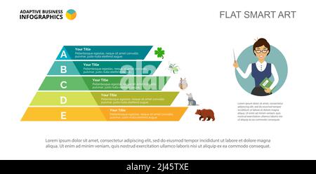 Fünf Optionen Prozessdiagramm Folienvorlage. Geschäftsdaten. Punkt, Schritt, Design. Kreatives Konzept für Infografik, Projekt. Kann für Themen wie verwendet werden Stock Vektor