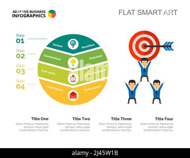 Prozessdiagramm mit vier Optionen. Geschäftsdaten. Team, Leistung, Diagramm. Kreatives Konzept für Infografik, Vorlagen, Präsentation. Kann für Topi verwendet werden Stock Vektor