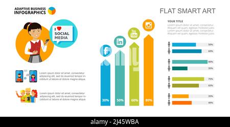 Balkendiagramm. Vergleichsdiagramm, Diagramm, Layout. Kreatives Konzept für Infografiken, Präsentation, Projekt, Bericht. Kann für Themen wie Social Media verwendet werden Stock Vektor