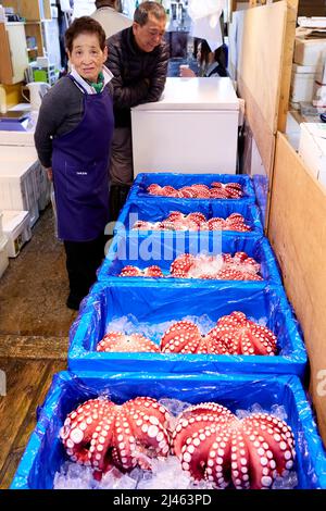 Japan. Tokio. Der Fischmarkt. Octopus Stockfoto